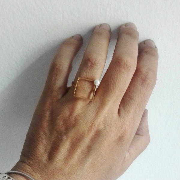 Δαχτυλίδι τετράγωνο με μαργαριτάρι σε μπρούντζο ή ασήμι, Sderi-4